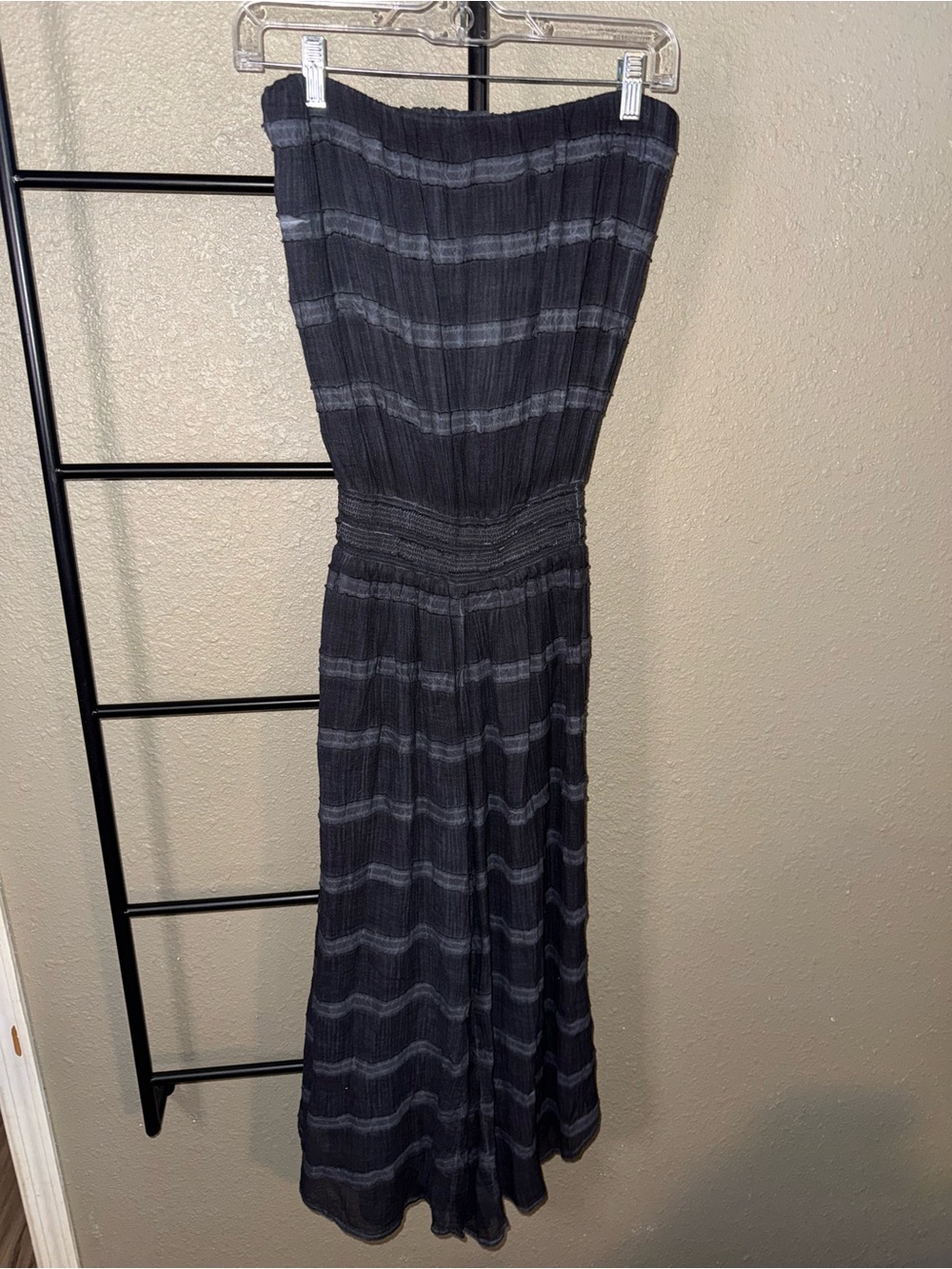 YFB Young Fabulous & Broke Strapless Gray Stripe Wide Leg Jumpsuit